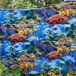 Dinosaur fleece blanket, handmade